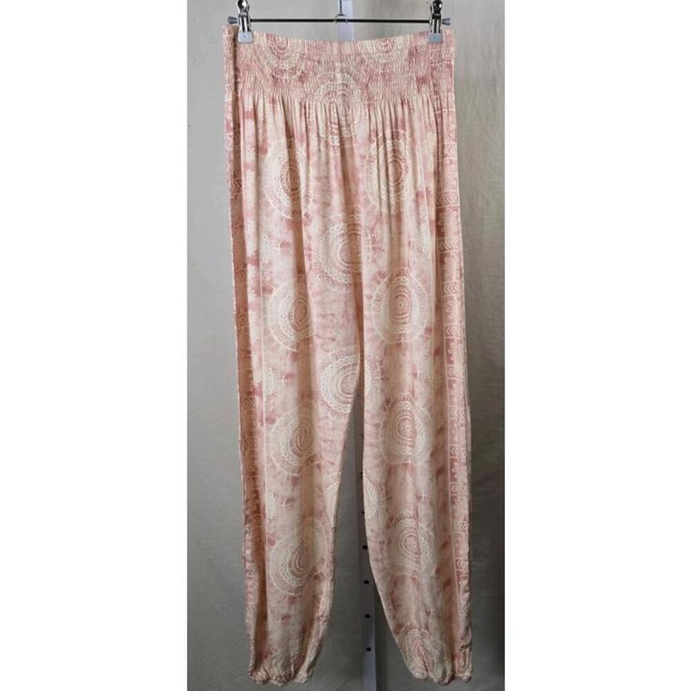 Lotus and Luna Baja Harem Pants Mauve White Yoga Boho S/M Handmade Thailand